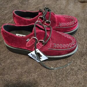 TUK Red Velvet Creepers with Black Laces